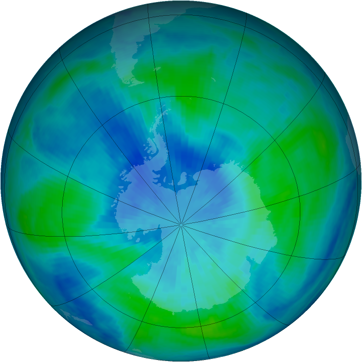 Antarctic ozone map for 22 March 1999